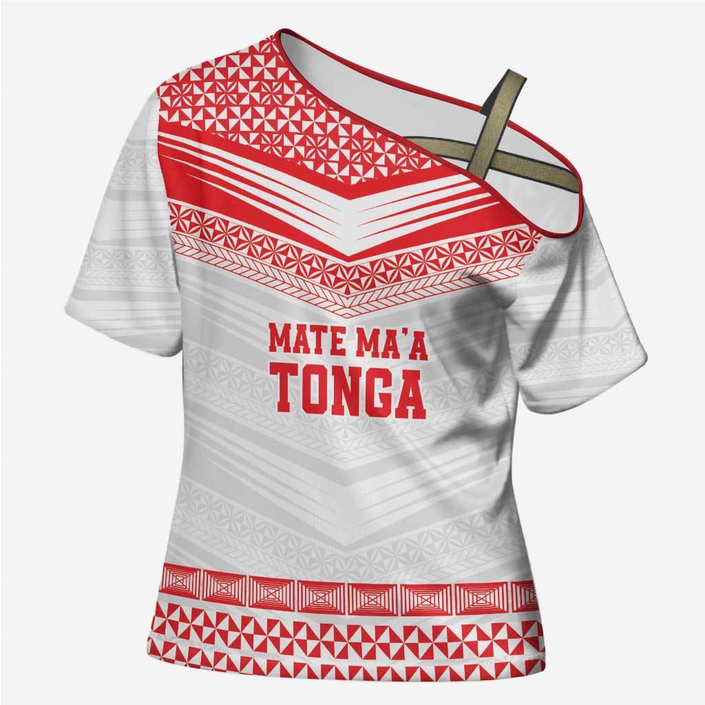 Custom Mate Ma'a Tonga Heritage Cross Shoulder Shirt Pacific Tribal Rugby White Edition - Polynesian Pride