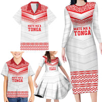 Custom Mate Ma'a Tonga Heritage Family Matching Long Sleeve Bodycon Dress and Hawaiian Shirt Pacific Tribal Rugby White Edition LT9 - Polynesian Pride