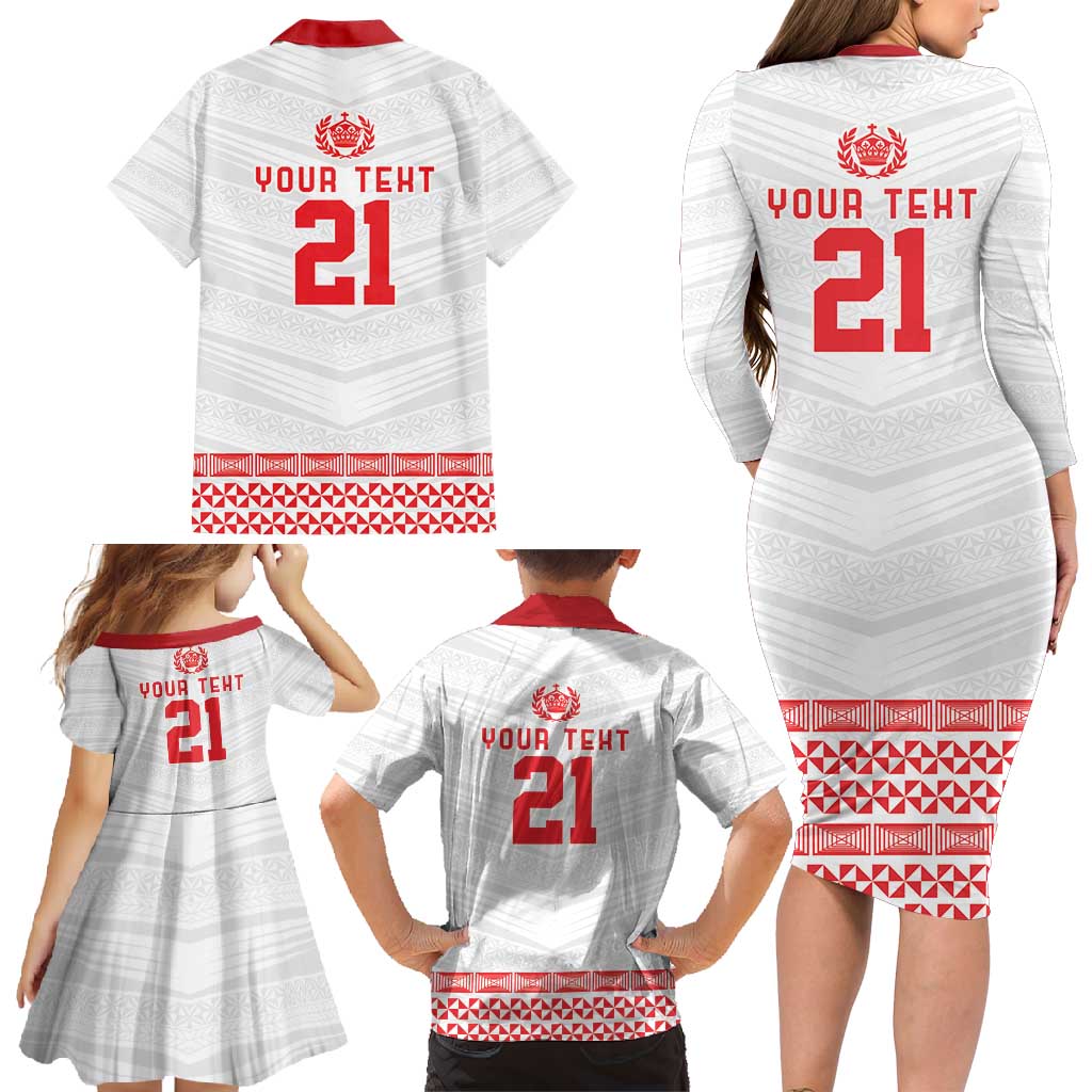 Custom Mate Ma'a Tonga Heritage Family Matching Long Sleeve Bodycon Dress and Hawaiian Shirt Pacific Tribal Rugby White Edition LT9 - Polynesian Pride