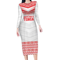 Custom Mate Ma'a Tonga Heritage Family Matching Long Sleeve Bodycon Dress and Hawaiian Shirt Pacific Tribal Rugby White Edition LT9 Mom's Dress White - Polynesian Pride