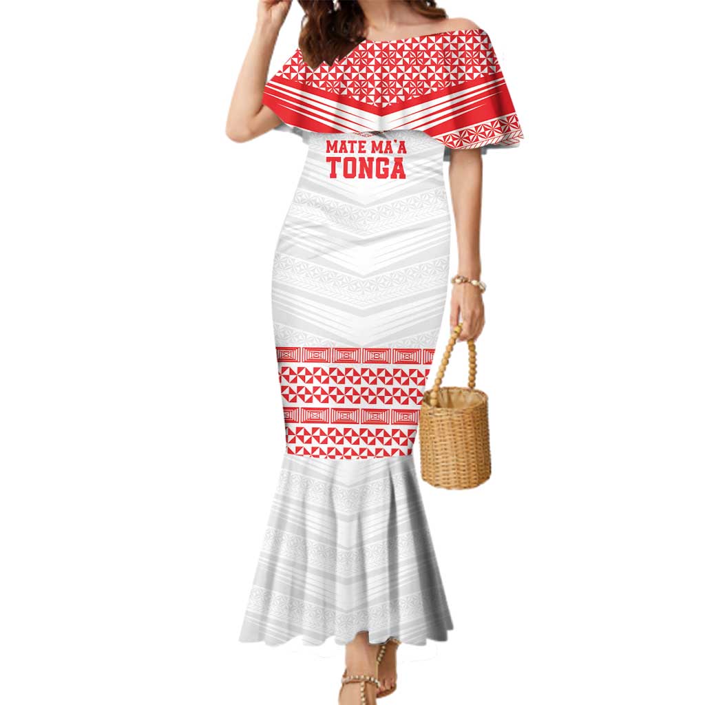 Custom Mate Ma'a Tonga Heritage Family Matching Mermaid Dress and Hawaiian Shirt Pacific Tribal Rugby White Edition LT9 Mom's Dress White - Polynesian Pride