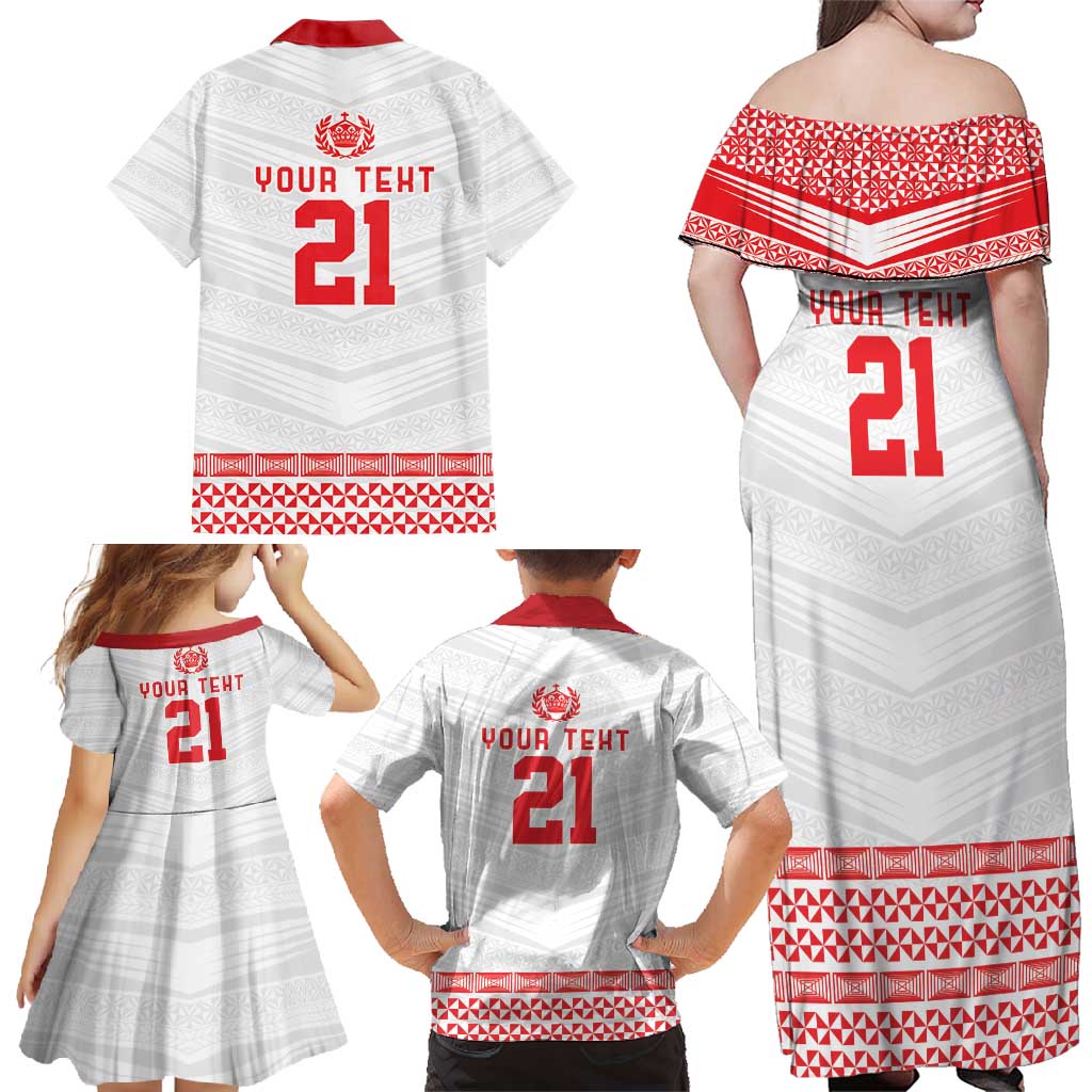 Custom Mate Ma'a Tonga Heritage Family Matching Off Shoulder Maxi Dress and Hawaiian Shirt Pacific Tribal Rugby White Edition LT9 - Polynesian Pride