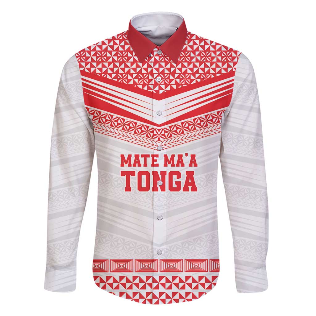 Custom Mate Ma'a Tonga Heritage Family Matching Off Shoulder Maxi Dress and Hawaiian Shirt Pacific Tribal Rugby White Edition LT9 Dad's Shirt - Long Sleeve White - Polynesian Pride