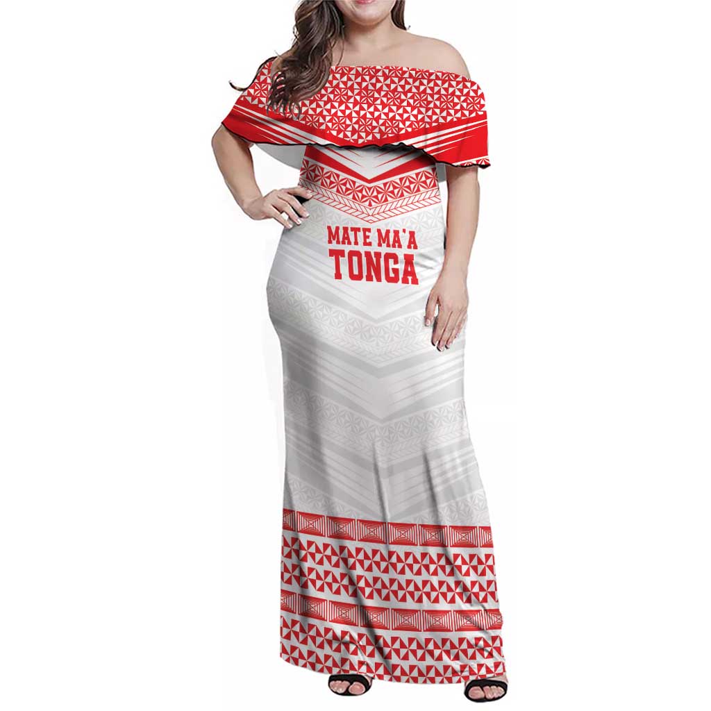 Custom Mate Ma'a Tonga Heritage Family Matching Off Shoulder Maxi Dress and Hawaiian Shirt Pacific Tribal Rugby White Edition LT9 Mom's Dress White - Polynesian Pride