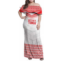 Custom Mate Ma'a Tonga Heritage Family Matching Off Shoulder Maxi Dress and Hawaiian Shirt Pacific Tribal Rugby White Edition LT9 Mom's Dress White - Polynesian Pride