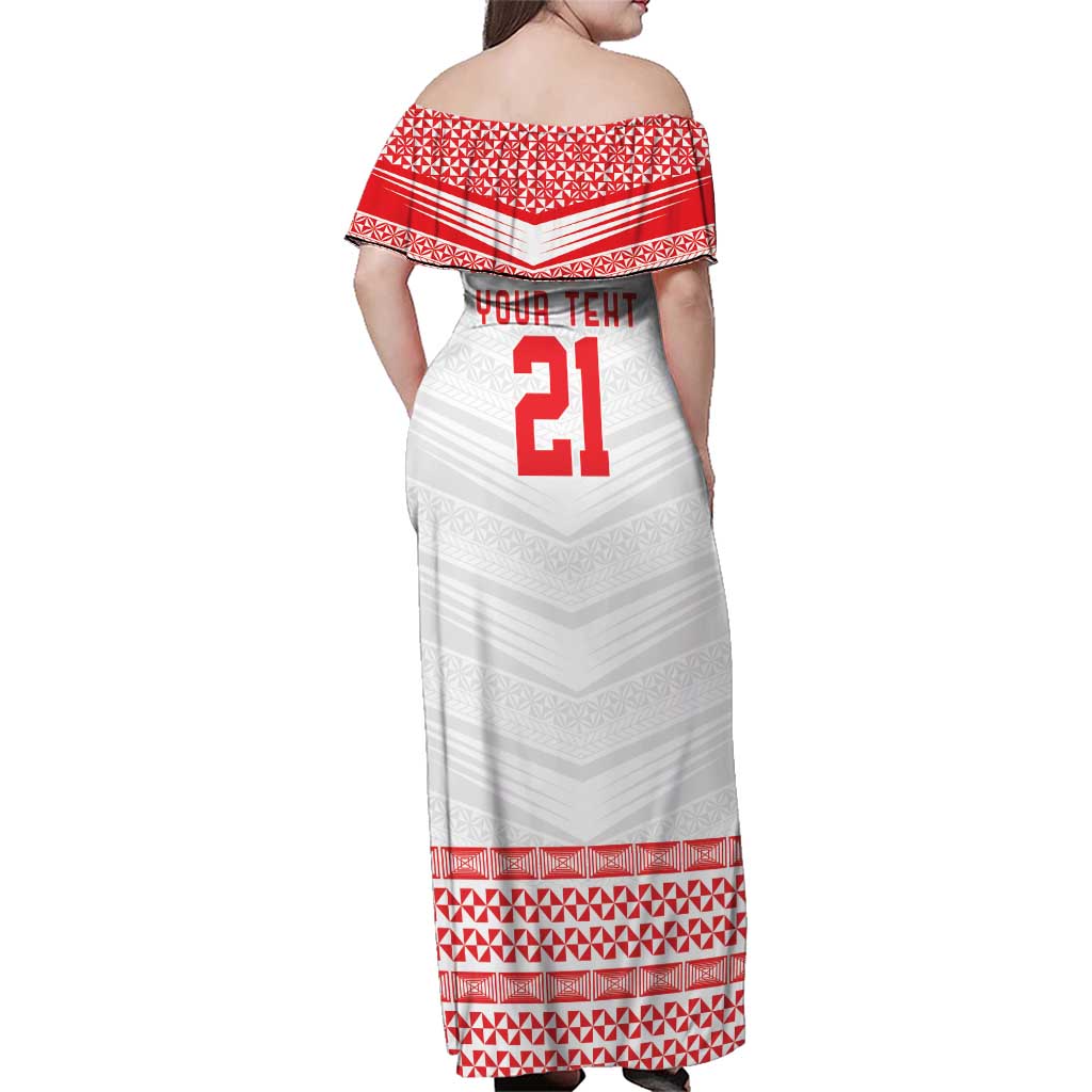 Custom Mate Ma'a Tonga Heritage Family Matching Off Shoulder Maxi Dress and Hawaiian Shirt Pacific Tribal Rugby White Edition LT9 - Polynesian Pride