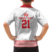 Custom Mate Ma'a Tonga Heritage Family Matching Off Shoulder Short Dress and Hawaiian Shirt Pacific Tribal Rugby White Edition LT9 - Polynesian Pride