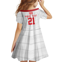Custom Mate Ma'a Tonga Heritage Family Matching Off Shoulder Short Dress and Hawaiian Shirt Pacific Tribal Rugby White Edition LT9 - Polynesian Pride