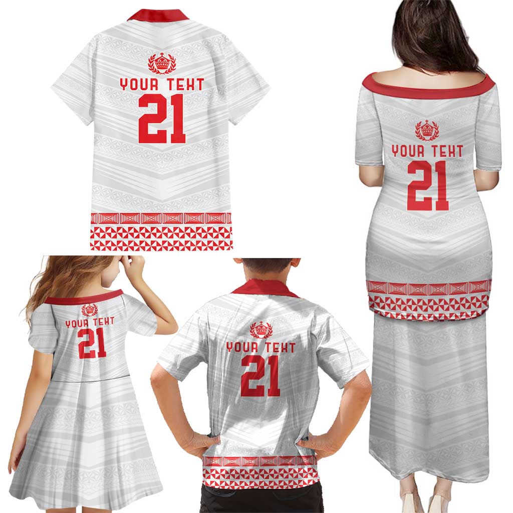 Custom Mate Ma'a Tonga Heritage Family Matching Puletasi and Hawaiian Shirt Pacific Tribal Rugby White Edition - Polynesian Pride