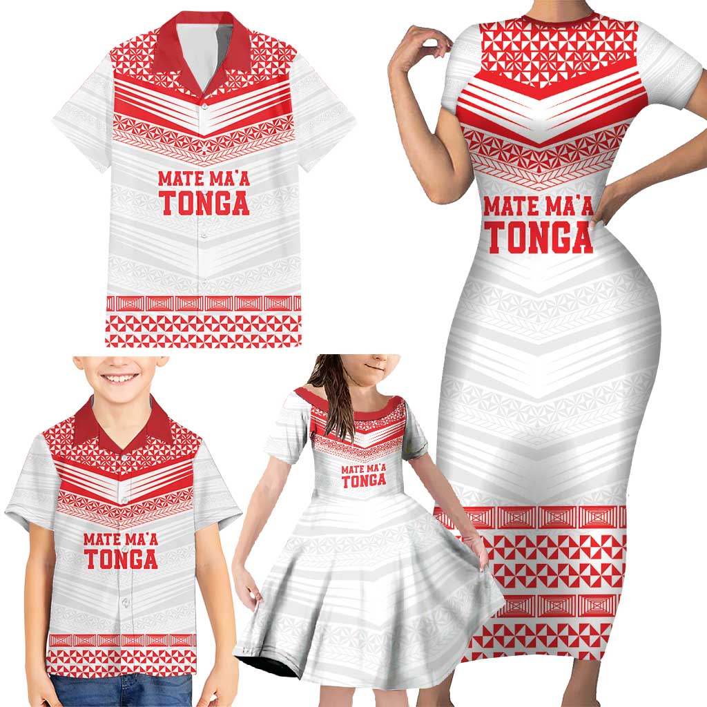 Custom Mate Ma'a Tonga Heritage Family Matching Short Sleeve Bodycon Dress and Hawaiian Shirt Pacific Tribal Rugby White Edition LT9 - Polynesian Pride