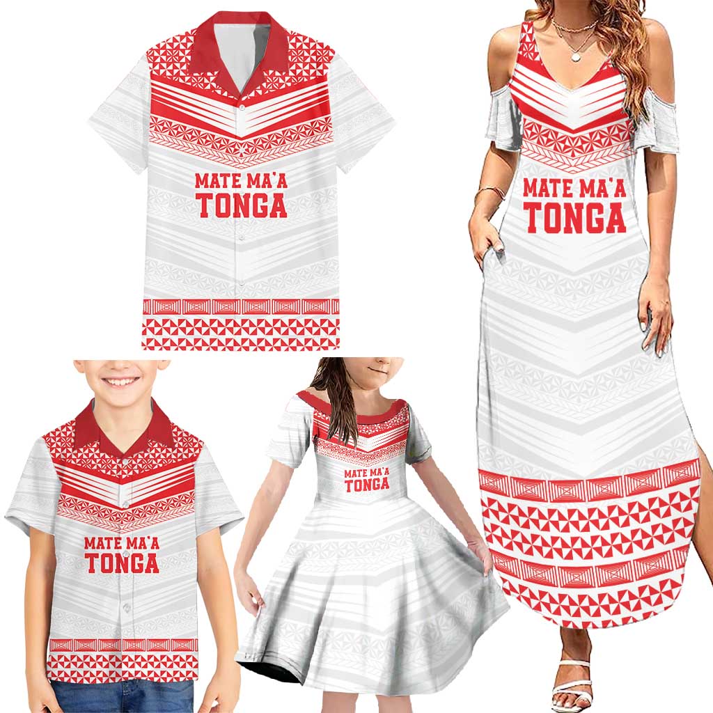 Custom Mate Ma'a Tonga Heritage Family Matching Summer Maxi Dress and Hawaiian Shirt Pacific Tribal Rugby White Edition LT9 - Polynesian Pride