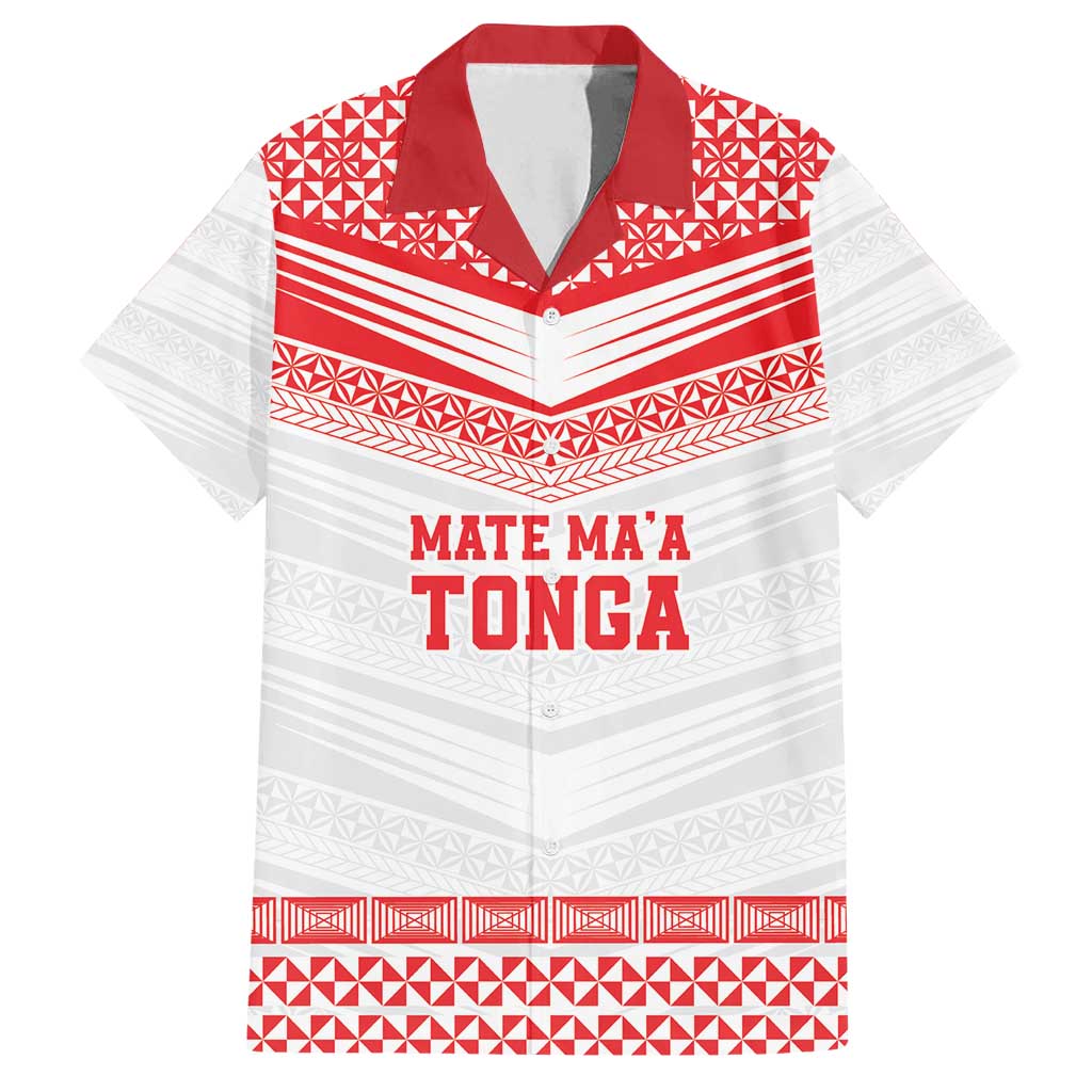 Custom Mate Ma'a Tonga Heritage Family Matching Summer Maxi Dress and Hawaiian Shirt Pacific Tribal Rugby White Edition LT9 Dad's Shirt - Short Sleeve White - Polynesian Pride