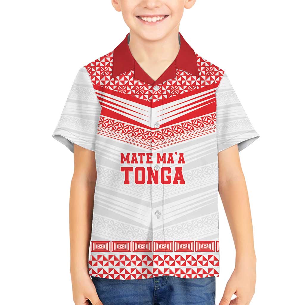 Custom Mate Ma'a Tonga Heritage Family Matching Summer Maxi Dress and Hawaiian Shirt Pacific Tribal Rugby White Edition LT9 Son's Shirt White - Polynesian Pride