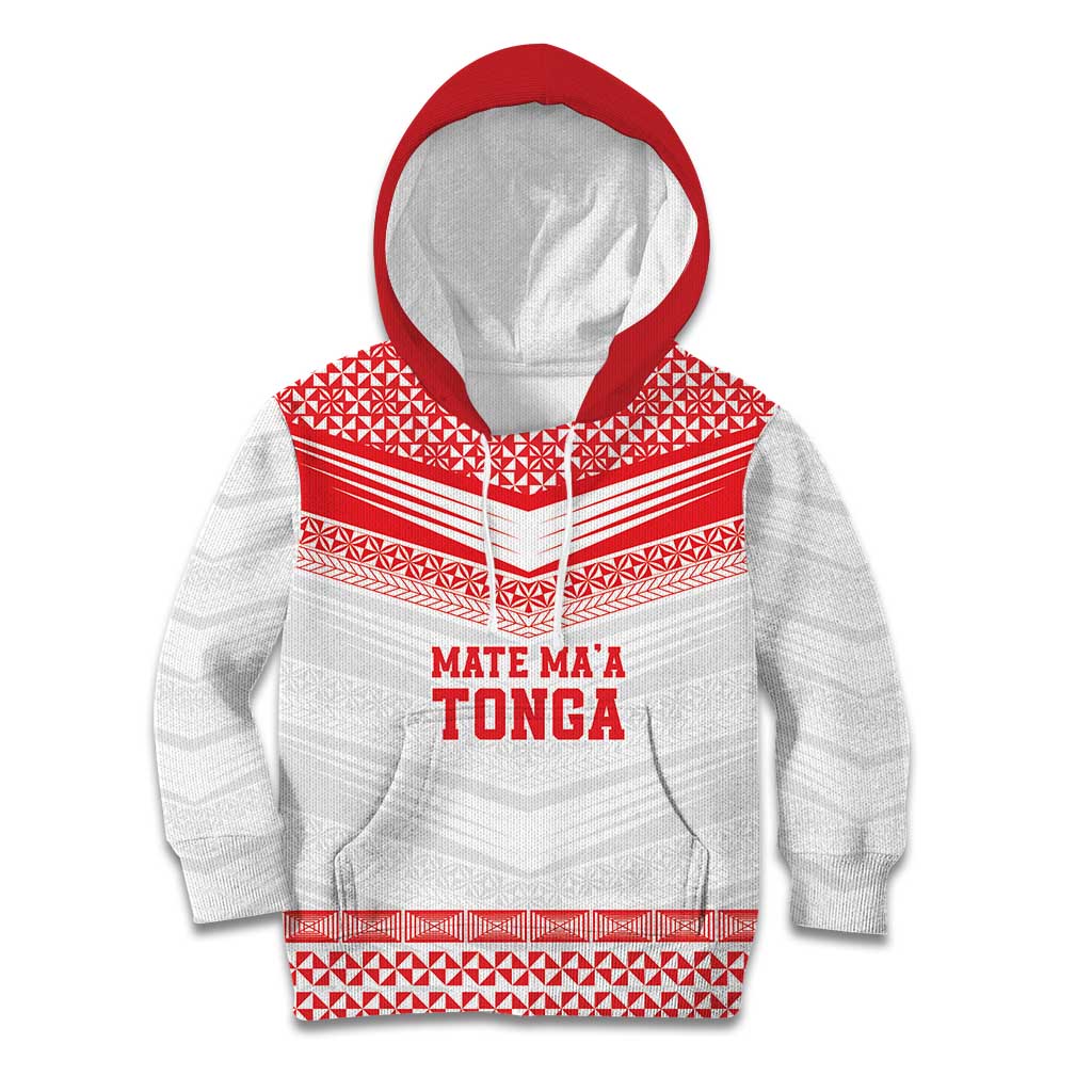 Custom Mate Ma'a Tonga Heritage Kid Hoodie Pacific Tribal Rugby White Edition - Polynesian Pride