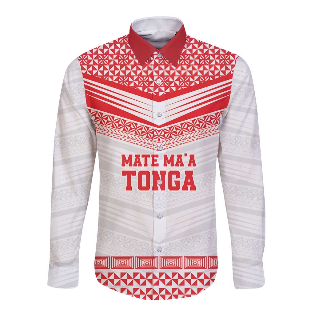 Custom Mate Ma'a Tonga Heritage Long Sleeve Button Shirt Pacific Tribal Rugby White Edition - Polynesian Pride