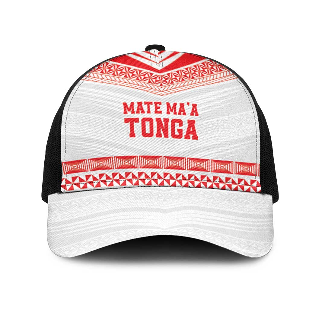 Mate Ma'a Tonga Heritage Mesh Trucker Cap Pacific Tribal Rugby White Edition - Polynesian Pride