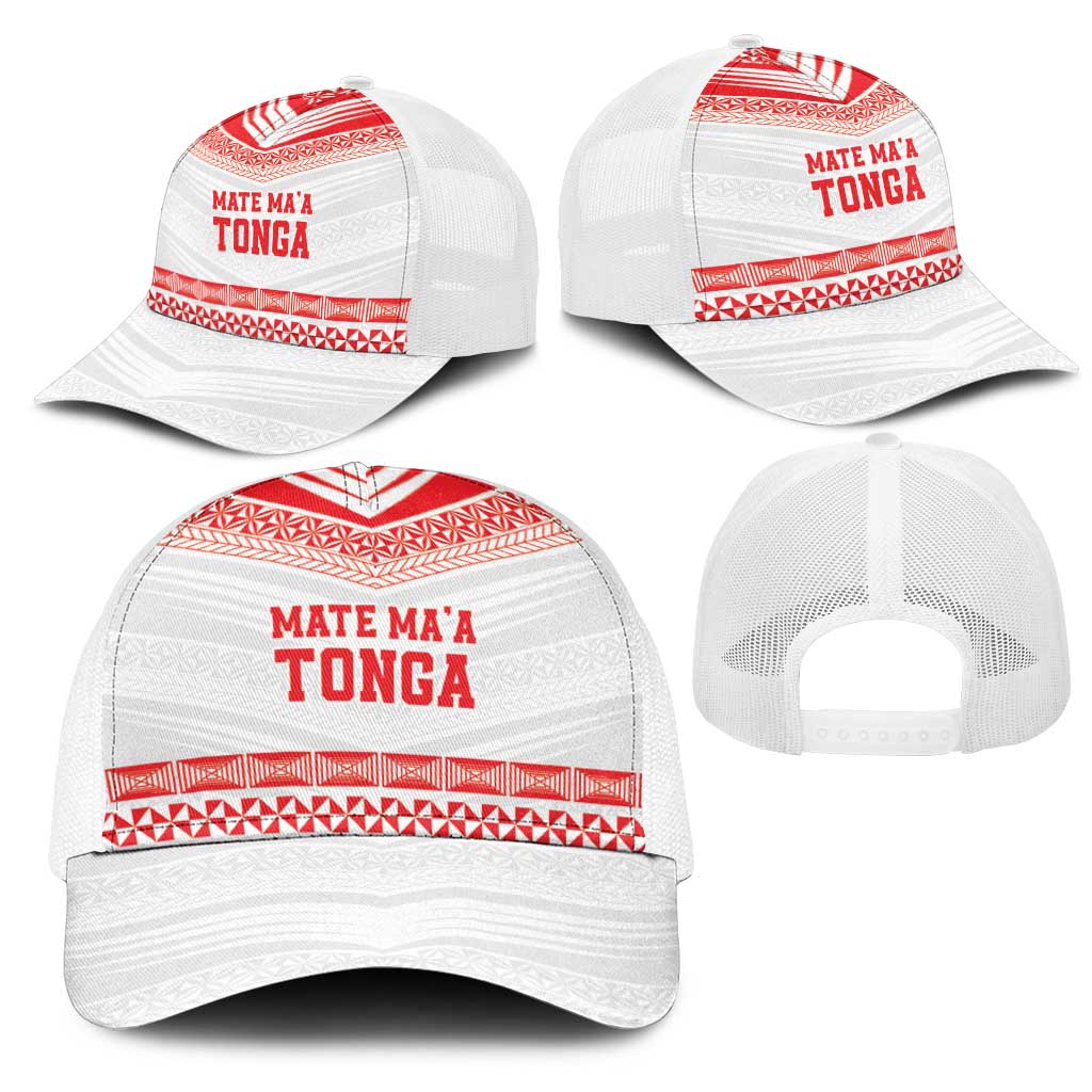 Mate Ma'a Tonga Heritage Mesh Trucker Cap Pacific Tribal Rugby White Edition - Polynesian Pride
