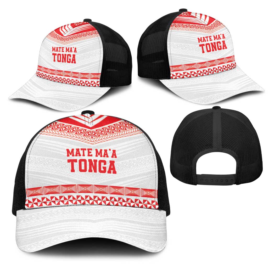 Mate Ma'a Tonga Heritage Mesh Trucker Cap Pacific Tribal Rugby White Edition - Polynesian Pride
