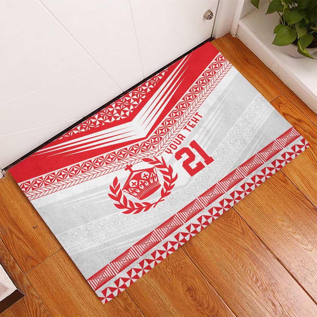 Custom Mate Ma'a Tonga Heritage Rubber Doormat Pacific Tribal Rugby White Edition - Polynesian Pride