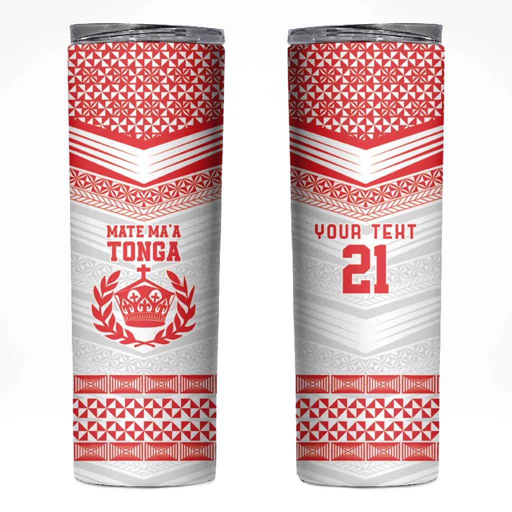 Custom Mate Ma'a Tonga Heritage Skinny Tumbler Pacific Tribal Rugby White Edition - Polynesian Pride