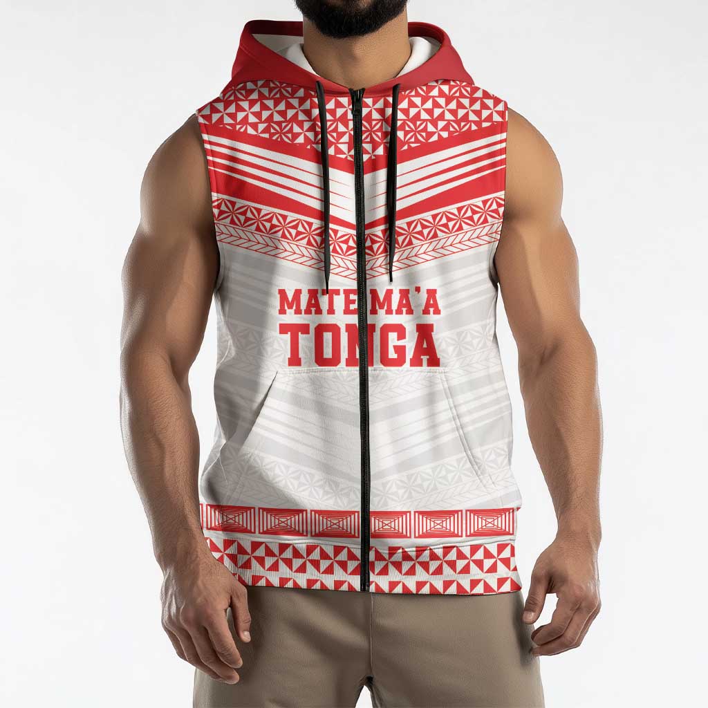 Custom Mate Ma'a Tonga Heritage Sleeveless Zip Hoodie Pacific Tribal Rugby White Edition - Polynesian Pride
