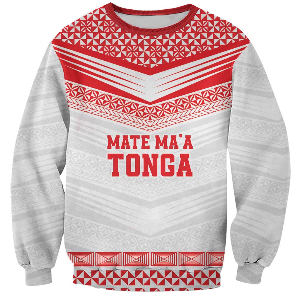 Custom Mate Ma'a Tonga Heritage Sweatshirt Pacific Tribal Rugby White Edition - Polynesian Pride