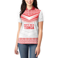 Custom Mate Ma'a Tonga Heritage Women Polo Shirt Pacific Tribal Rugby White Edition - Polynesian Pride
