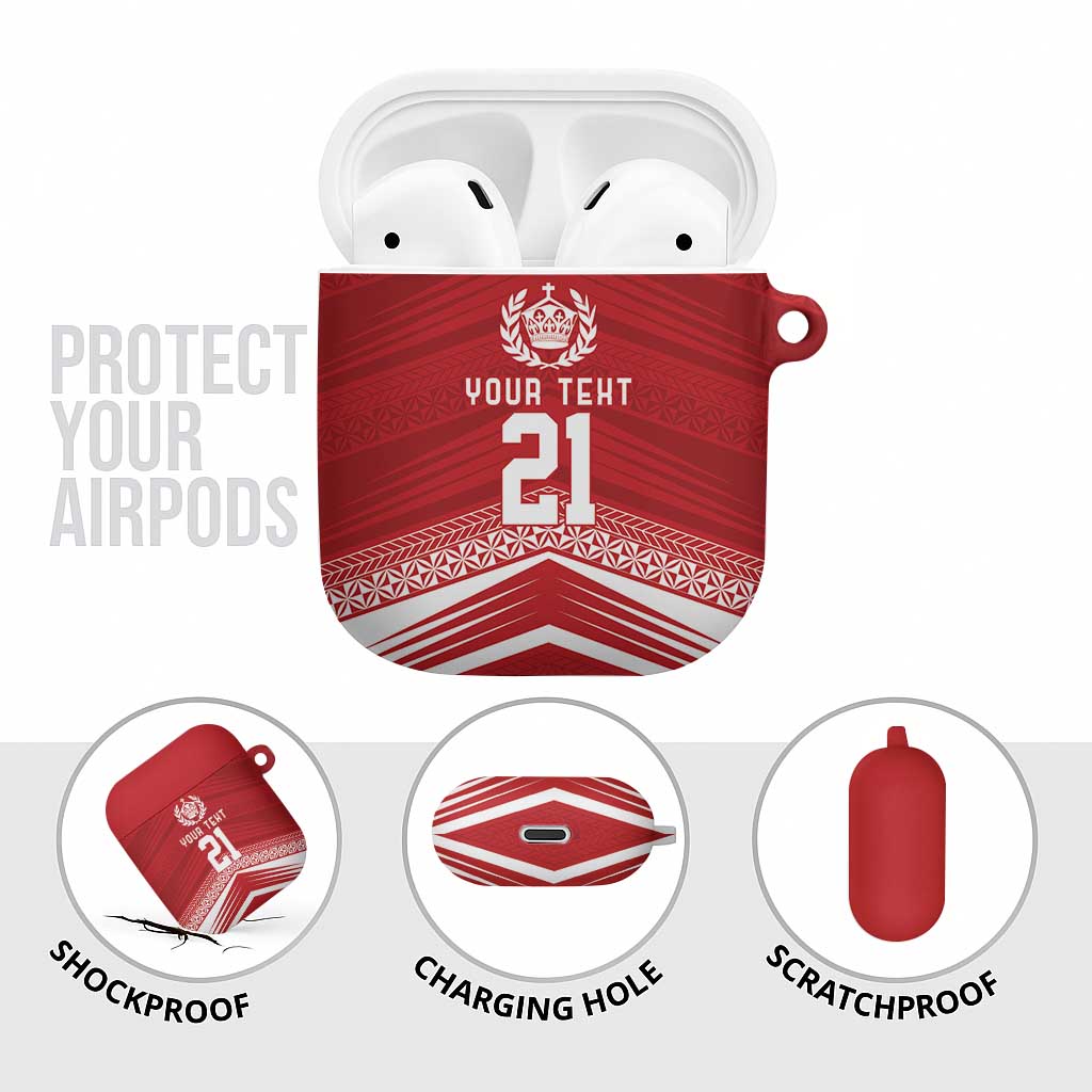 Custom Pacific Rugby Spirit AirPods Case Tonga Ngatu Pride Red Edition LT9 - Polynesian Pride