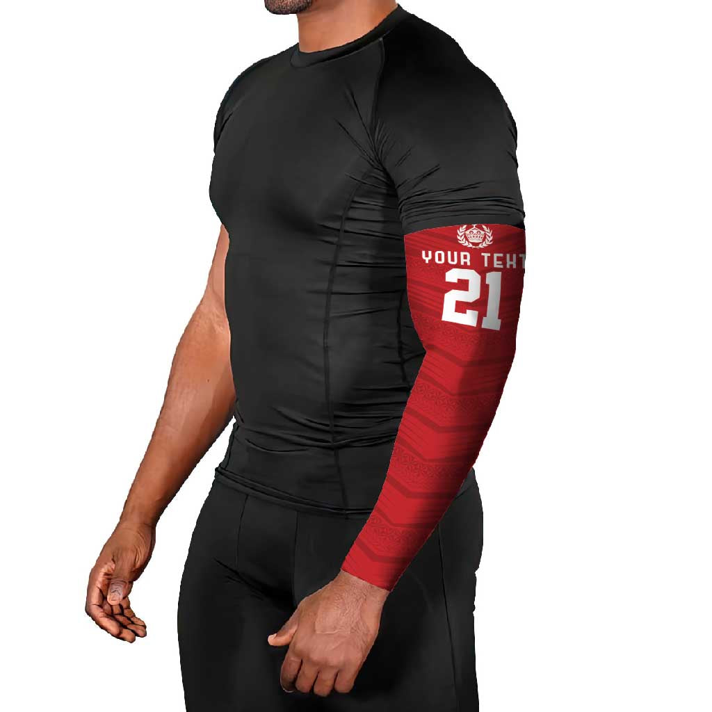 Custom Pacific Rugby Spirit Arm Sleeves Tonga Ngatu Pride Red Edition - Polynesian Pride
