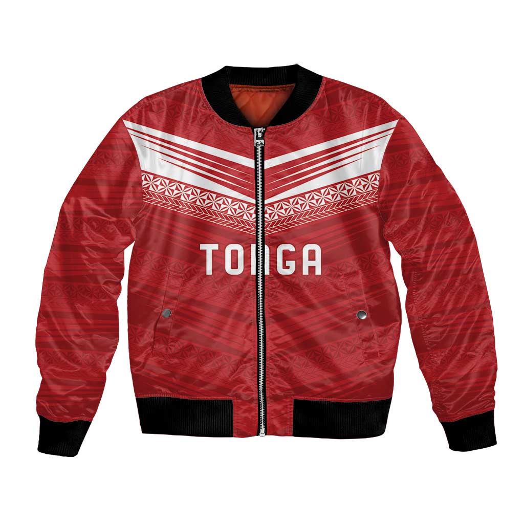 Custom Pacific Rugby Spirit Bomber Jacket Tonga Ngatu Pride Red Edition - Polynesian Pride