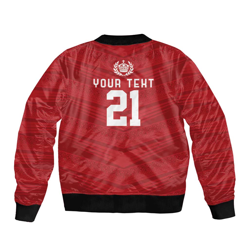 Custom Pacific Rugby Spirit Bomber Jacket Tonga Ngatu Pride Red Edition - Polynesian Pride