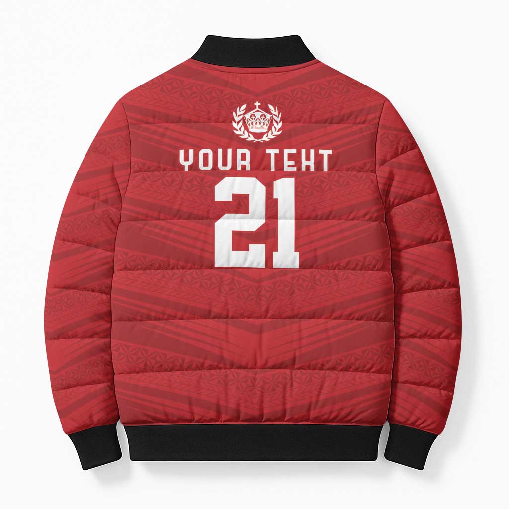 Custom Pacific Rugby Spirit Bomber Puffer Jacket Tonga Ngatu Pride Red Edition - Polynesian Pride