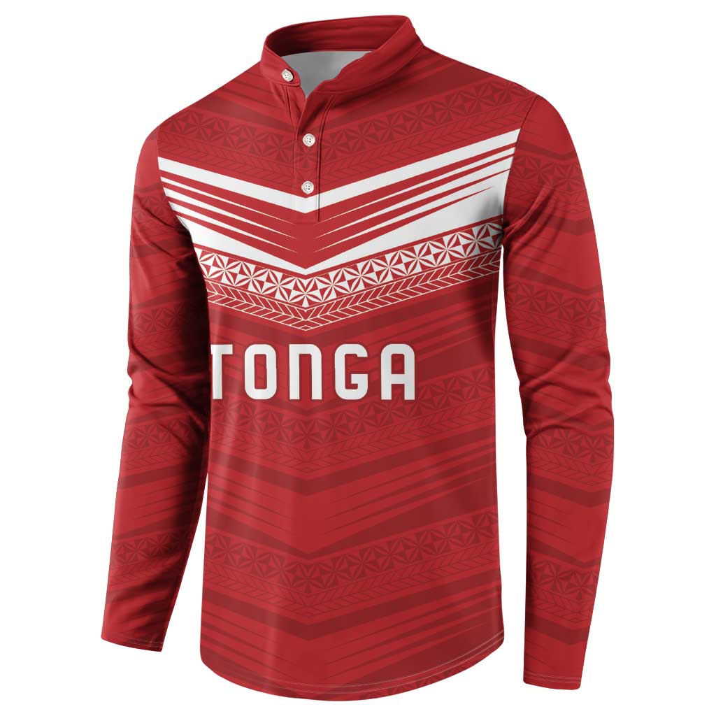 Custom Pacific Rugby Spirit Button Sweatshirt Tonga Ngatu Pride Red Edition - Polynesian Pride