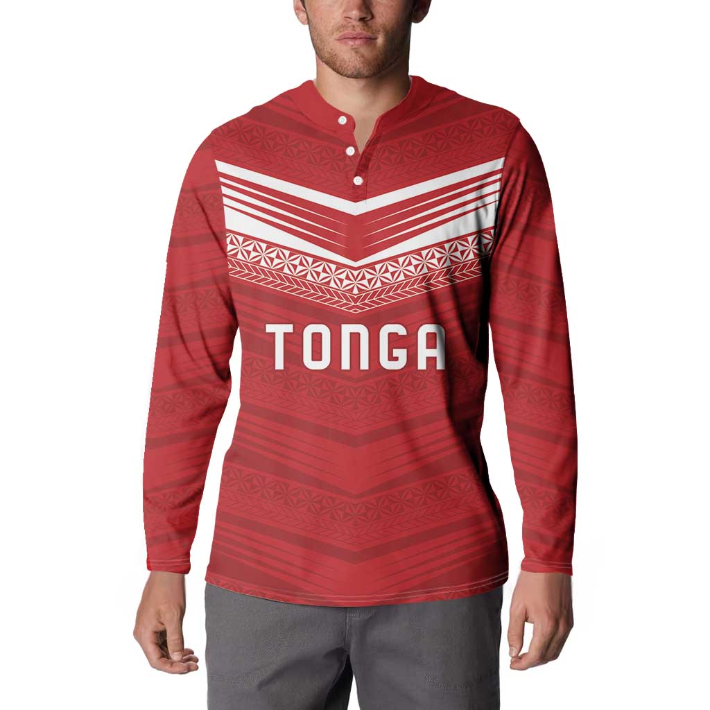 Custom Pacific Rugby Spirit Button Sweatshirt Tonga Ngatu Pride Red Edition - Polynesian Pride