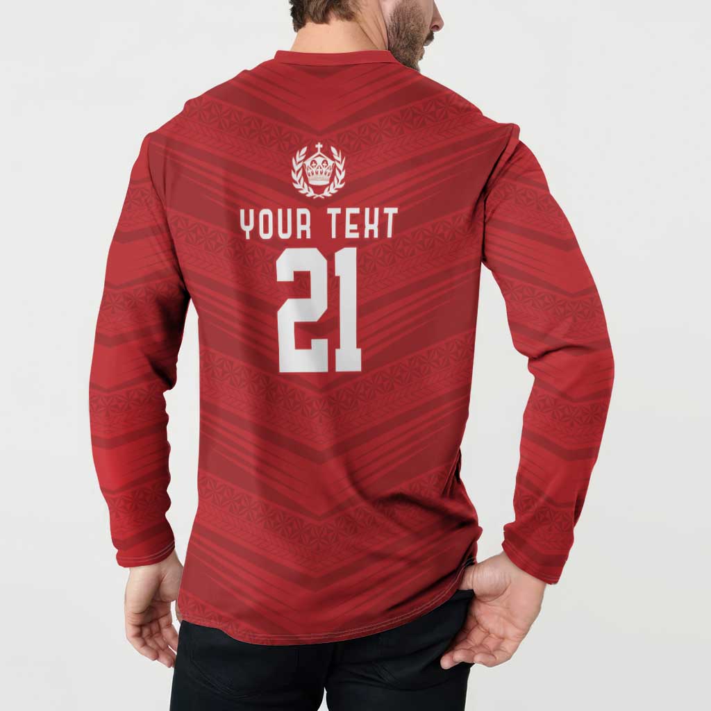 Custom Pacific Rugby Spirit Button Sweatshirt Tonga Ngatu Pride Red Edition - Polynesian Pride