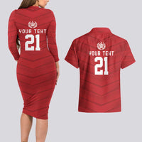 Custom Pacific Rugby Spirit Couples Matching Long Sleeve Bodycon Dress and Hawaiian Shirt Tonga Ngatu Pride Red Edition - Polynesian Pride