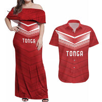 Custom Pacific Rugby Spirit Couples Matching Off Shoulder Maxi Dress and Hawaiian Shirt Tonga Ngatu Pride Red Edition LT9 Red - Polynesian Pride