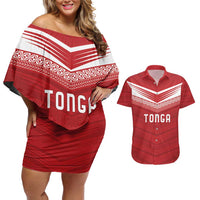 Custom Pacific Rugby Spirit Couples Matching Off Shoulder Short Dress and Hawaiian Shirt Tonga Ngatu Pride Red Edition LT9 Red - Polynesian Pride