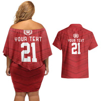Custom Pacific Rugby Spirit Couples Matching Off Shoulder Short Dress and Hawaiian Shirt Tonga Ngatu Pride Red Edition LT9 - Polynesian Pride