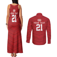 Custom Pacific Rugby Spirit Couples Matching Tank Maxi Dress and Long Sleeve Button Shirt Tonga Ngatu Pride Red Edition - Polynesian Pride
