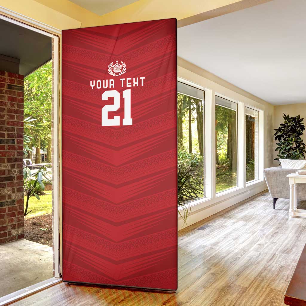 Custom Pacific Rugby Spirit Door Cover Tonga Ngatu Pride Red Edition - Polynesian Pride