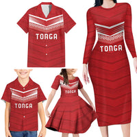 Custom Pacific Rugby Spirit Family Matching Long Sleeve Bodycon Dress and Hawaiian Shirt Tonga Ngatu Pride Red Edition LT9 - Polynesian Pride