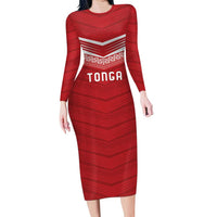 Custom Pacific Rugby Spirit Family Matching Long Sleeve Bodycon Dress and Hawaiian Shirt Tonga Ngatu Pride Red Edition LT9 Mom's Dress Red - Polynesian Pride