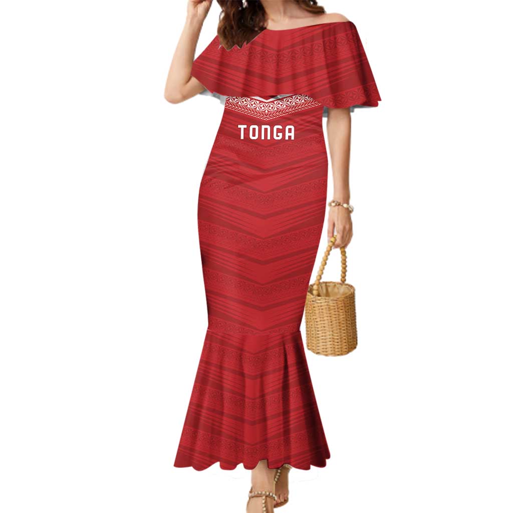 Custom Pacific Rugby Spirit Family Matching Mermaid Dress and Hawaiian Shirt Tonga Ngatu Pride Red Edition LT9 Mom's Dress Red - Polynesian Pride