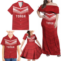 Custom Pacific Rugby Spirit Family Matching Off Shoulder Maxi Dress and Hawaiian Shirt Tonga Ngatu Pride Red Edition LT9 - Polynesian Pride