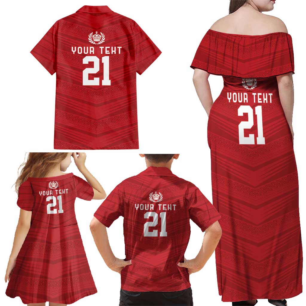 Custom Pacific Rugby Spirit Family Matching Off Shoulder Maxi Dress and Hawaiian Shirt Tonga Ngatu Pride Red Edition LT9 - Polynesian Pride