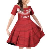 Custom Pacific Rugby Spirit Family Matching Off Shoulder Short Dress and Hawaiian Shirt Tonga Ngatu Pride Red Edition LT9 Daughter's Dress Red - Polynesian Pride