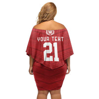 Custom Pacific Rugby Spirit Family Matching Off Shoulder Short Dress and Hawaiian Shirt Tonga Ngatu Pride Red Edition LT9 - Polynesian Pride
