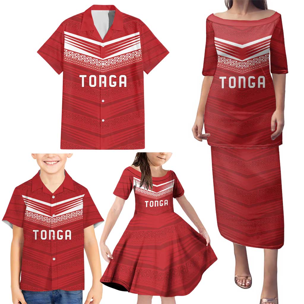 Custom Pacific Rugby Spirit Family Matching Puletasi and Hawaiian Shirt Tonga Ngatu Pride Red Edition - Polynesian Pride