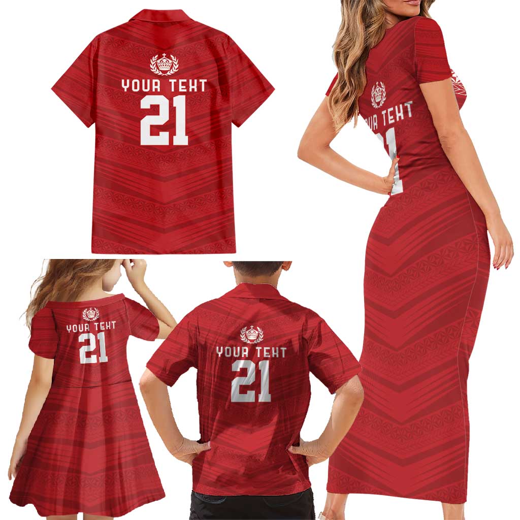 Custom Pacific Rugby Spirit Family Matching Short Sleeve Bodycon Dress and Hawaiian Shirt Tonga Ngatu Pride Red Edition LT9 - Polynesian Pride